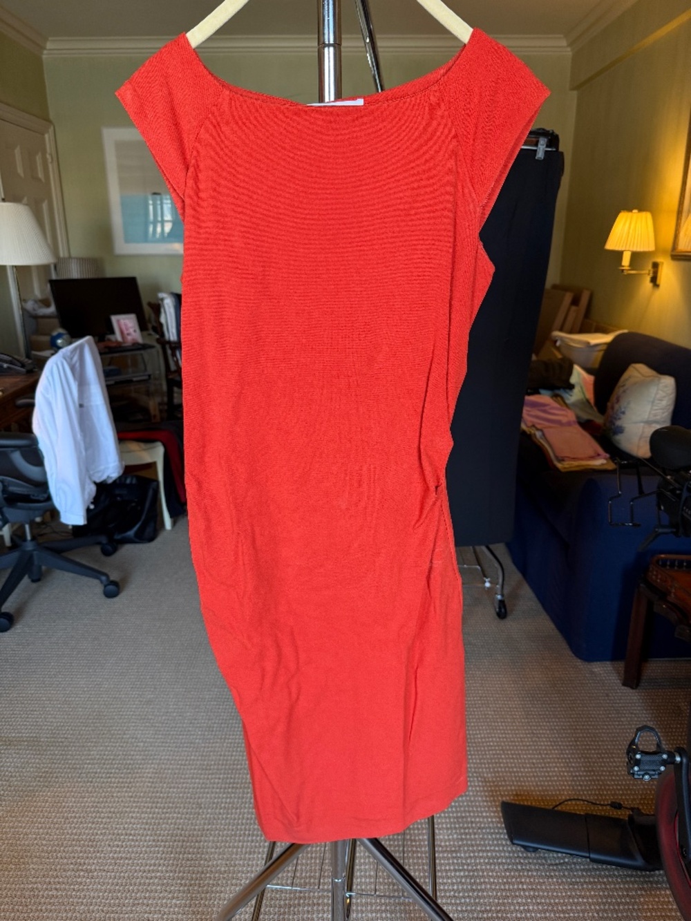 Vintage DVF Gabi Red-Orange Ruched Knit Sheath Dress Size 10